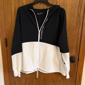 Under Armour Black and White Hooded Zip-Up Windbreaker